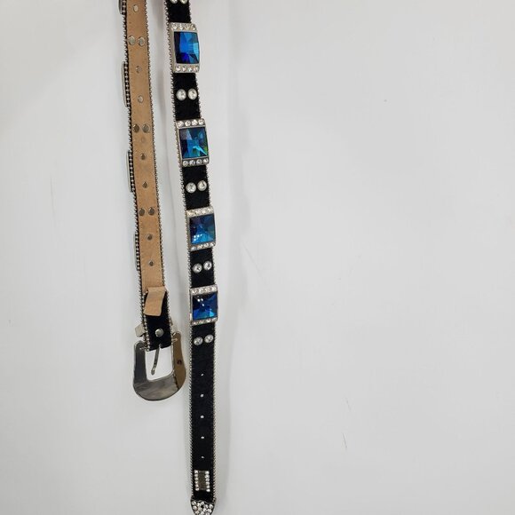 Wild Fire Black Leather Blue Square Gem Rhinestone Studded Western Belt Size XL - Picture 6 of 7